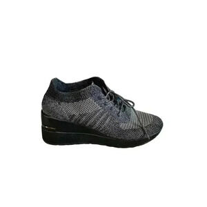 Cinzia Soft Wedge Metallic Silver Black Shoes Sneakers Lace Up 40 Italy US 9